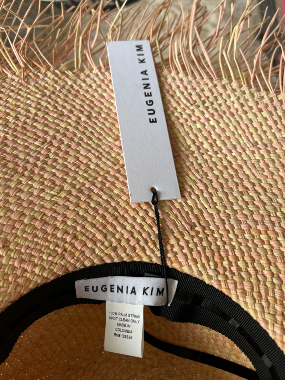 NWT- Eugenia Kim Pink Fringe Wide-Brim Straw Hat - Picture 4 of 4